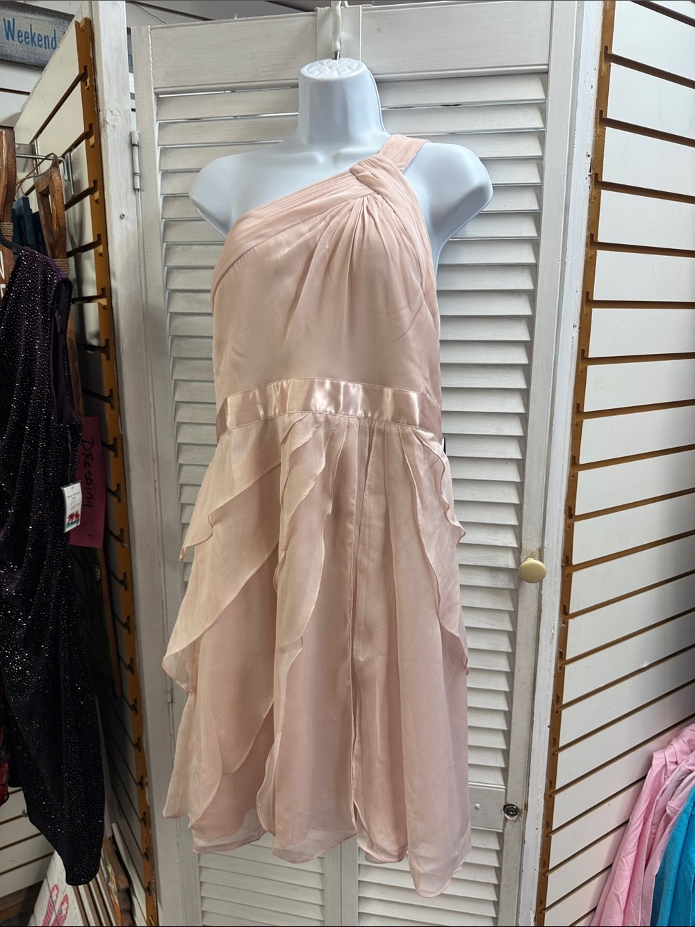 Adrianna appeOne-Shoulder Pink Chiffon Girls' Dress